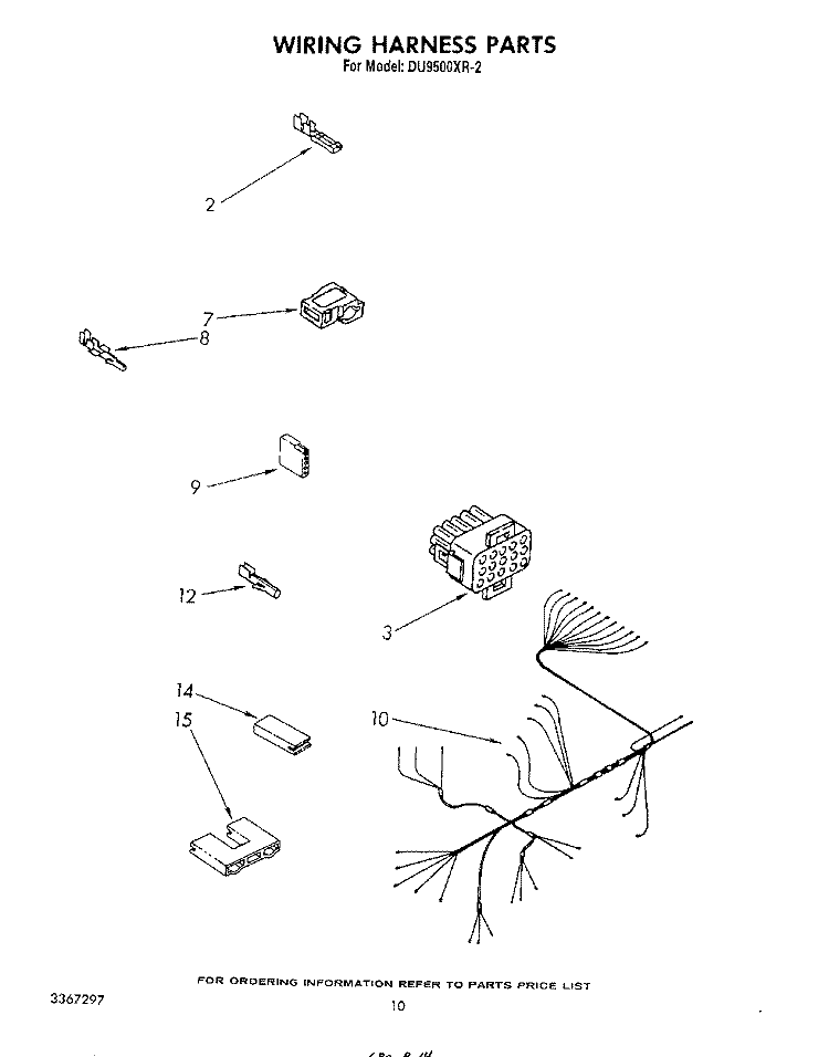 WIRING HARNESS Diagram and Parts List for DU9500XR2  Whirlpool Dishwasher