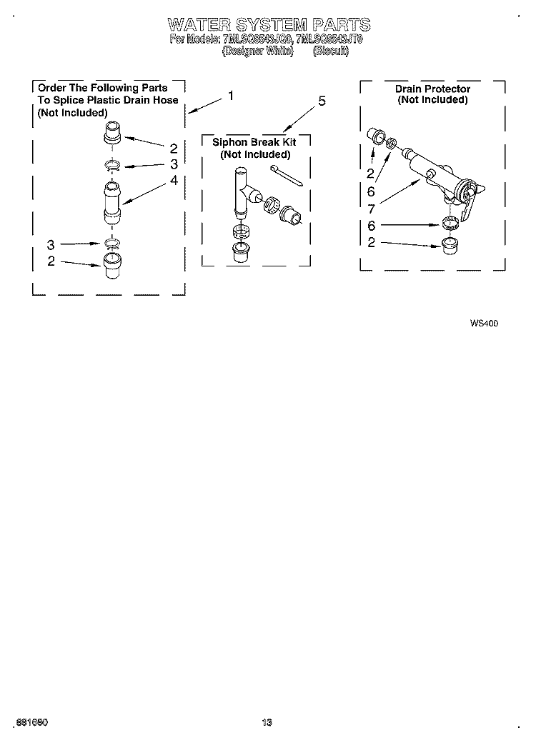 WATER SYSTEM Diagram and Parts List for 7MLSQ8543JQ0  Whirlpool Washer