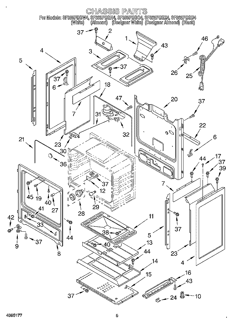 CHASSIS Diagram and Parts List for SF385PEGQ4  Whirlpool Range