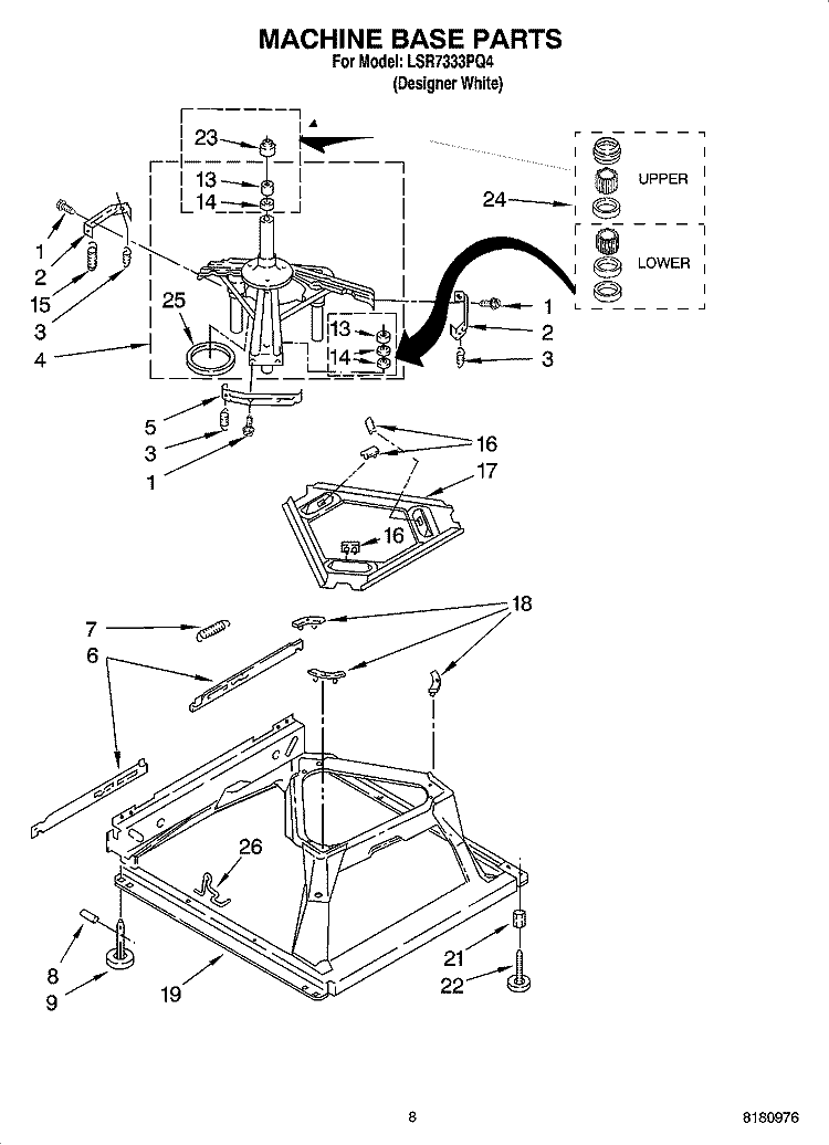 MACHINE BASE PARTS Diagram and Parts List for LSR7333PQ4  Whirlpool Washer
