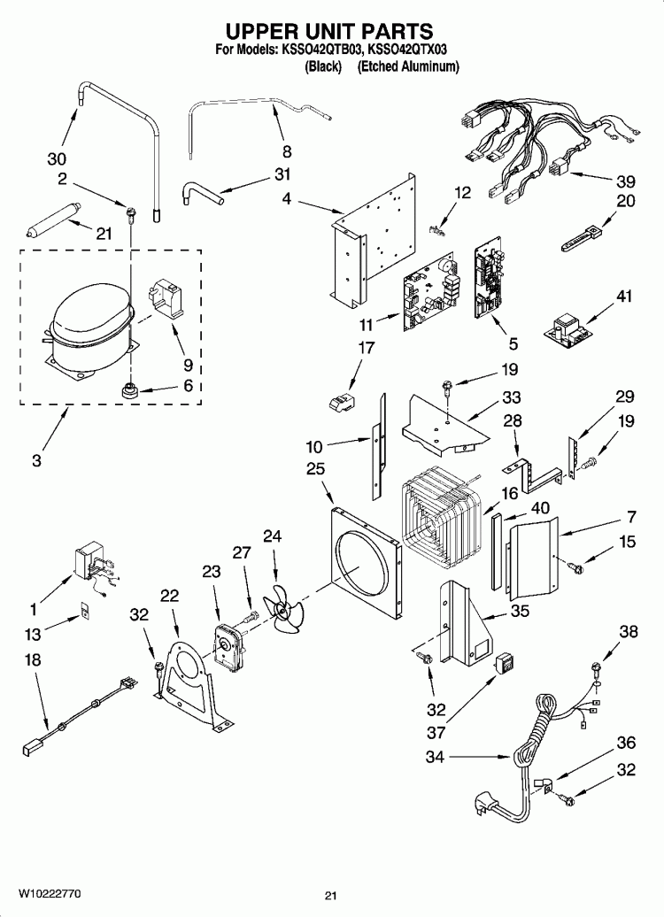 UPPER UNIT PARTS Diagram and Parts List for KSSO42QTX03  KitchenAid Refrigerator
