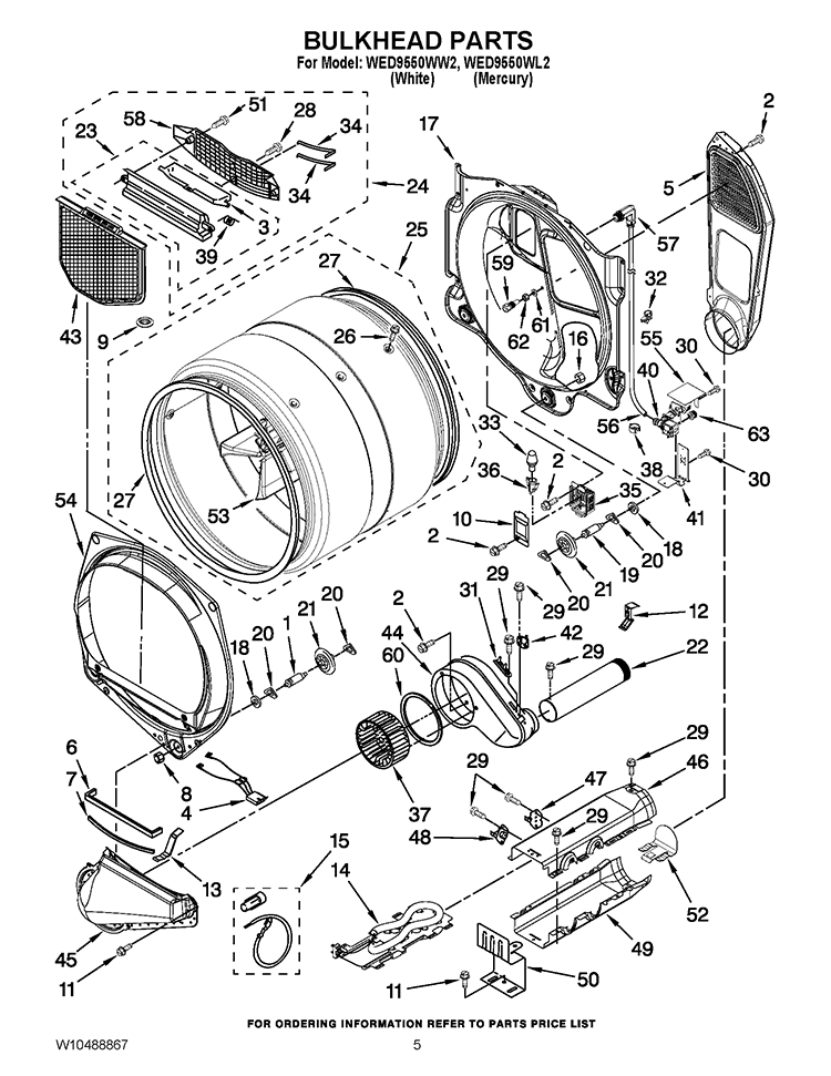 BULKHEAD PARTS Diagram and Parts List for WED9550WL2  Whirlpool Dryer