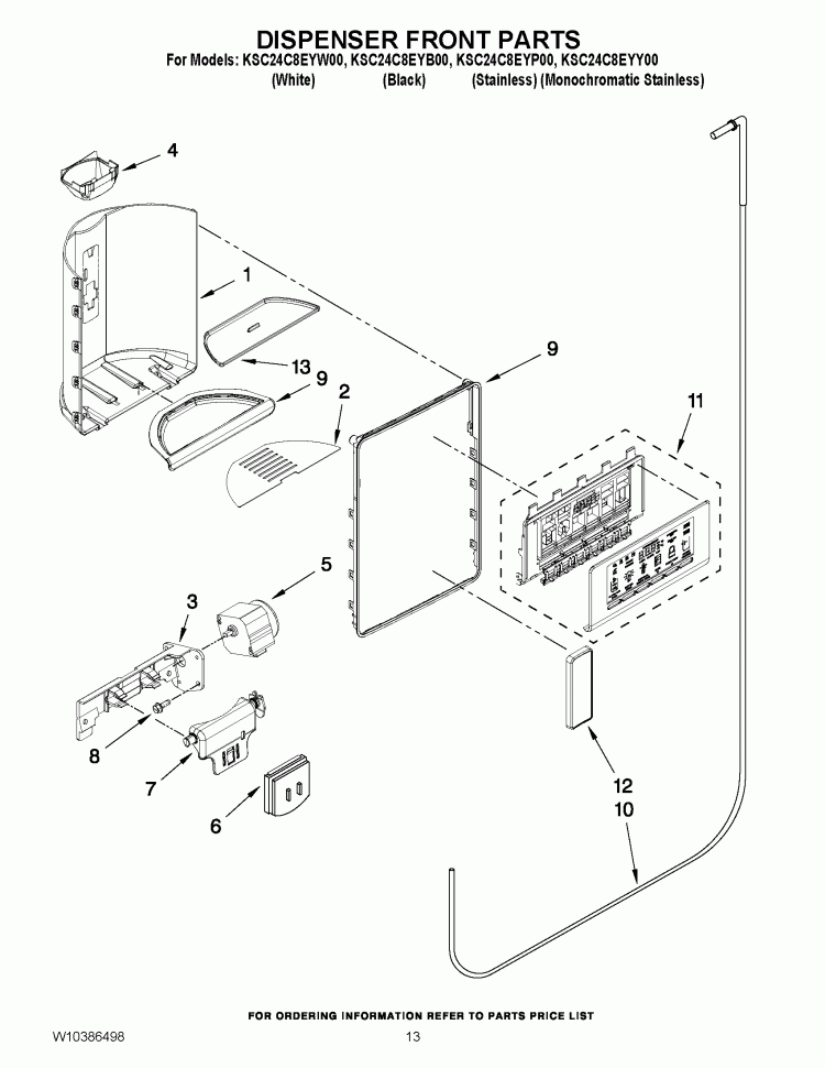 DISPENSER FRONT PARTS Diagram and Parts List for KSC24C8EYB00  KitchenAid Refrigerator
