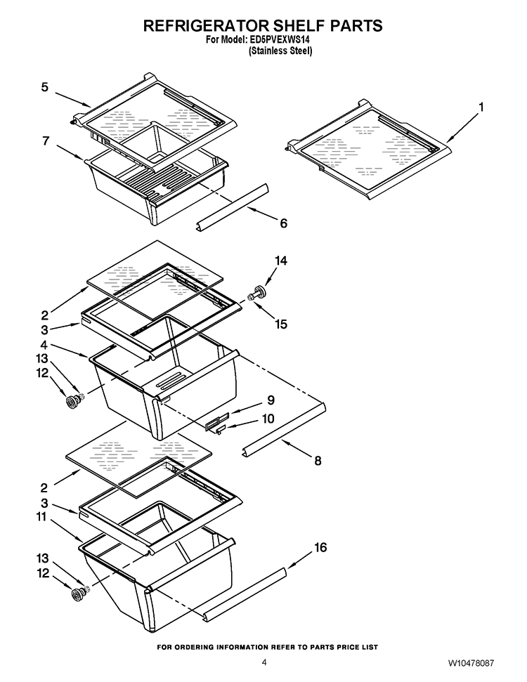 REFRIGERATOR SHELF PARTS Diagram and Parts List for ED5PVEXWS14  Whirlpool Refrigerator