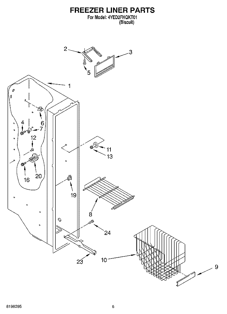 FREEZER LINER Diagram and Parts List for 4YED2FHQKT01  Whirlpool Refrigerator