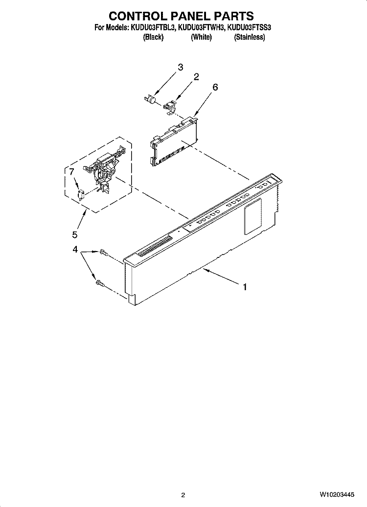 CONTROL PANEL PARTS Diagram and Parts List for KUDU03FTBL3  KitchenAid Dishwasher