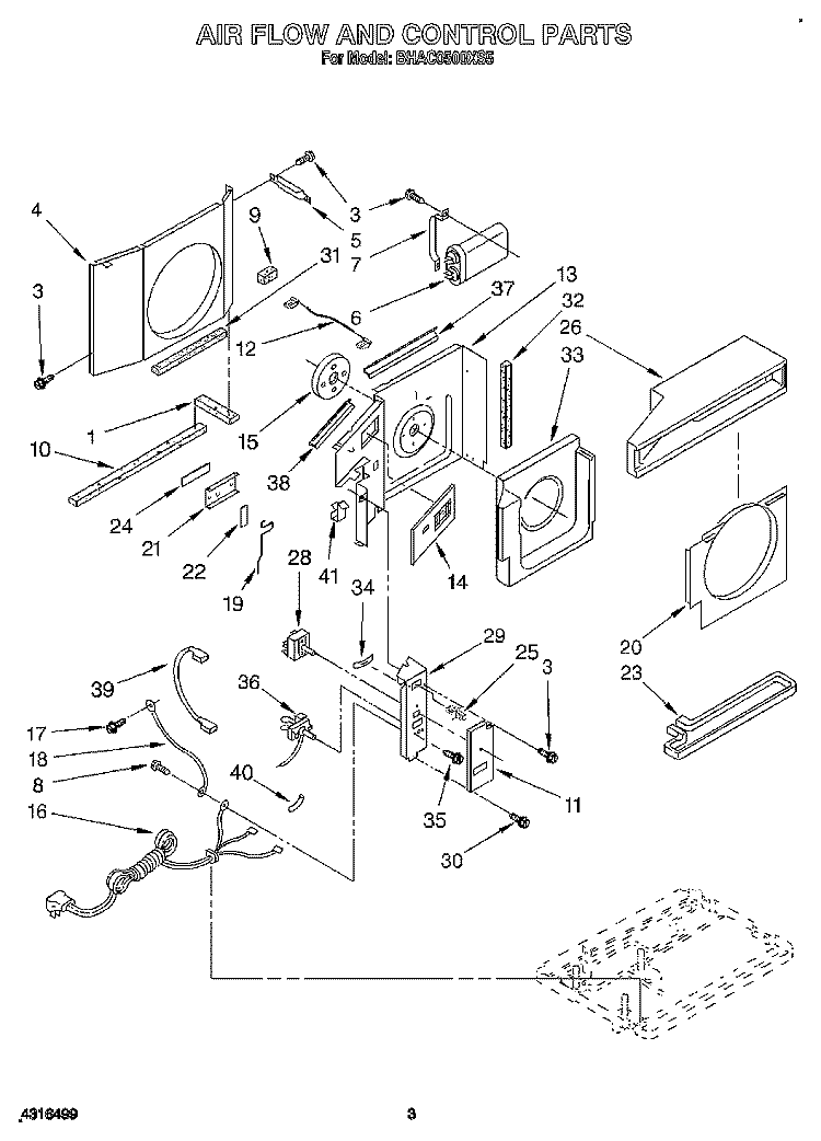 AIR FLOW AND CONTROL Diagram and Parts List for BHAC0500XS5  Whirlpool Air Conditioner