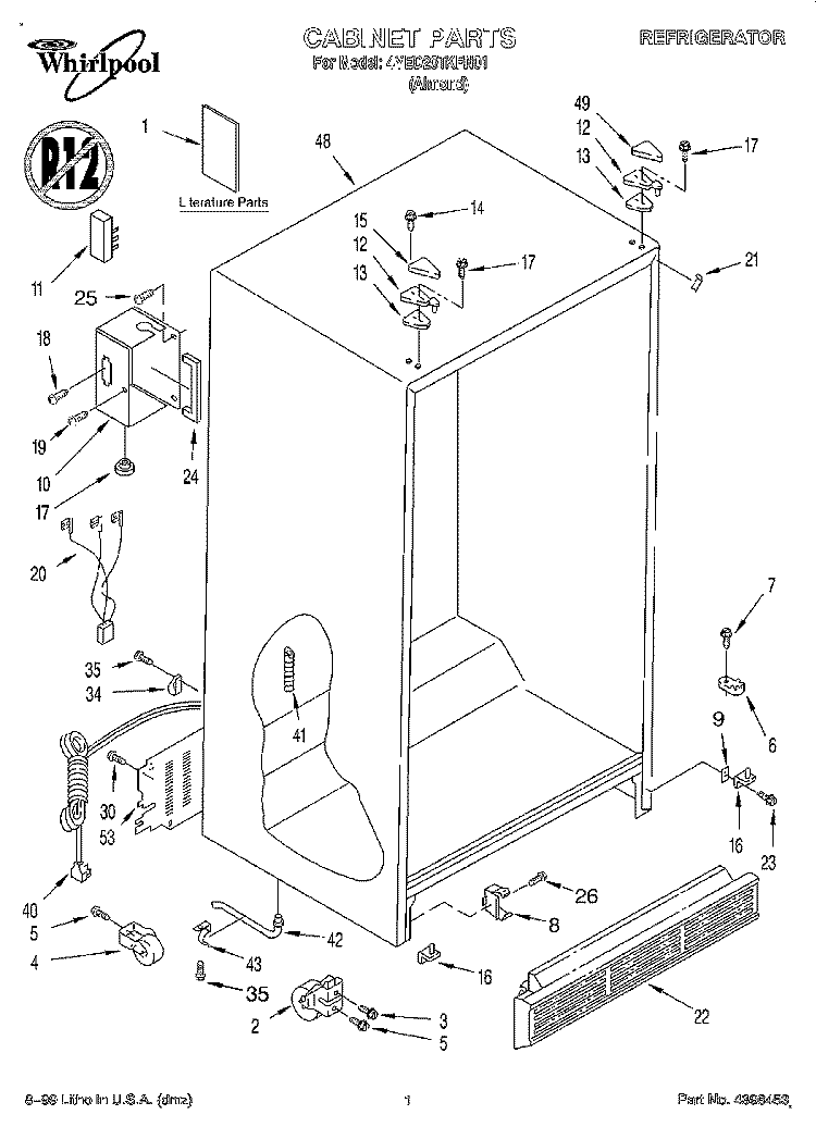 CABINET, LITERATURE Diagram and Parts List for 4YED20TKFN01  Whirlpool Refrigerator