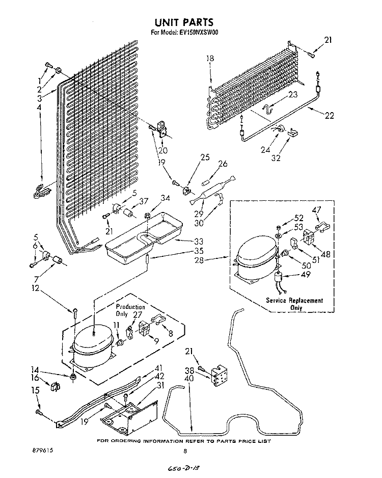 UNIT Diagram and Parts List for EV150NXSW00  Whirlpool Freezer
