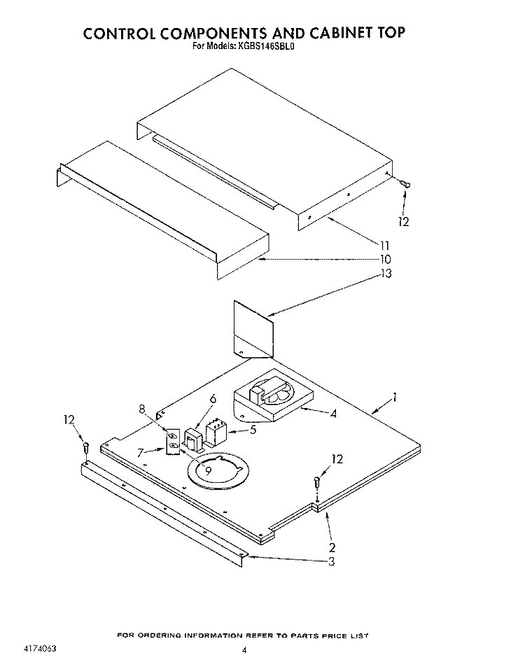 CONTROL COMPONENTS AND CABINET TOP Diagram and Parts List for KGBS146SBL0  KitchenAid Wall Oven