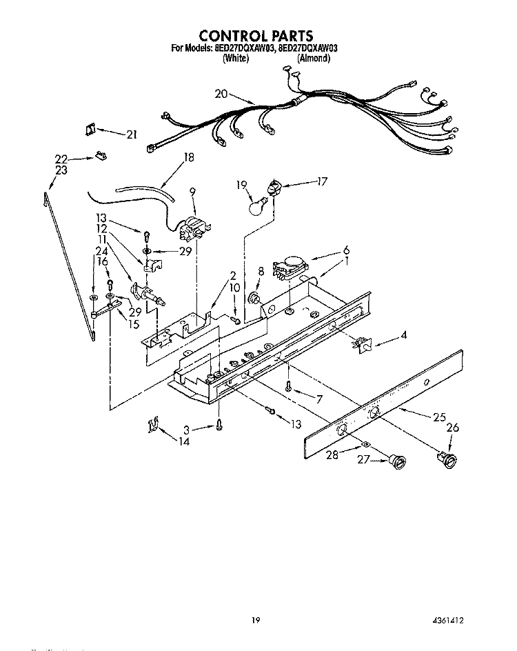 CONTROL Diagram and Parts List for 8ED27DQXAN03  Whirlpool Refrigerator