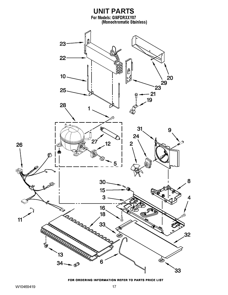 UNIT PARTS Diagram and Parts List for GI6FDRXXY07  Whirlpool Refrigerator