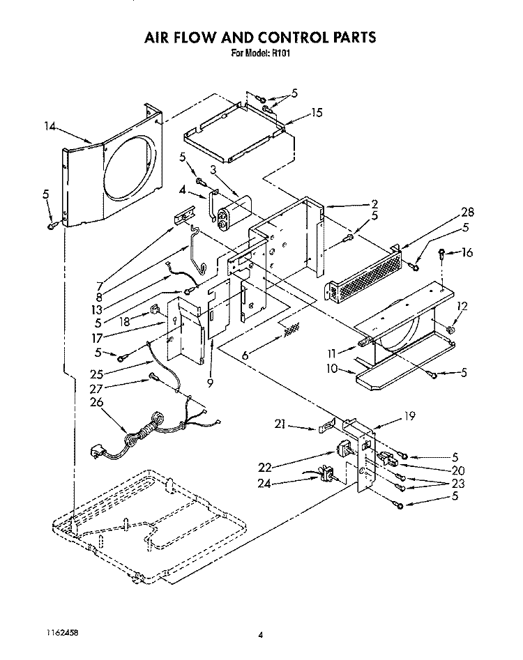 AIR FLOW AND CONTROL Diagram and Parts List for R101  Whirlpool Air Conditioner