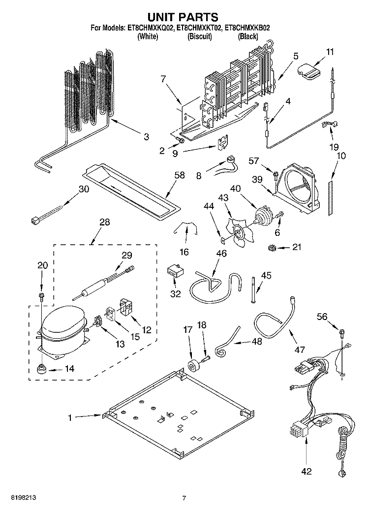UNIT Diagram and Parts List for ET8CHMXKT02  Whirlpool Refrigerator