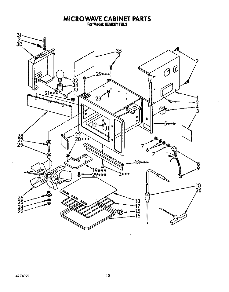 MICROWAVE CABINET Diagram and Parts List for KEMI371TBL2  KitchenAid Microwave Oven Combo