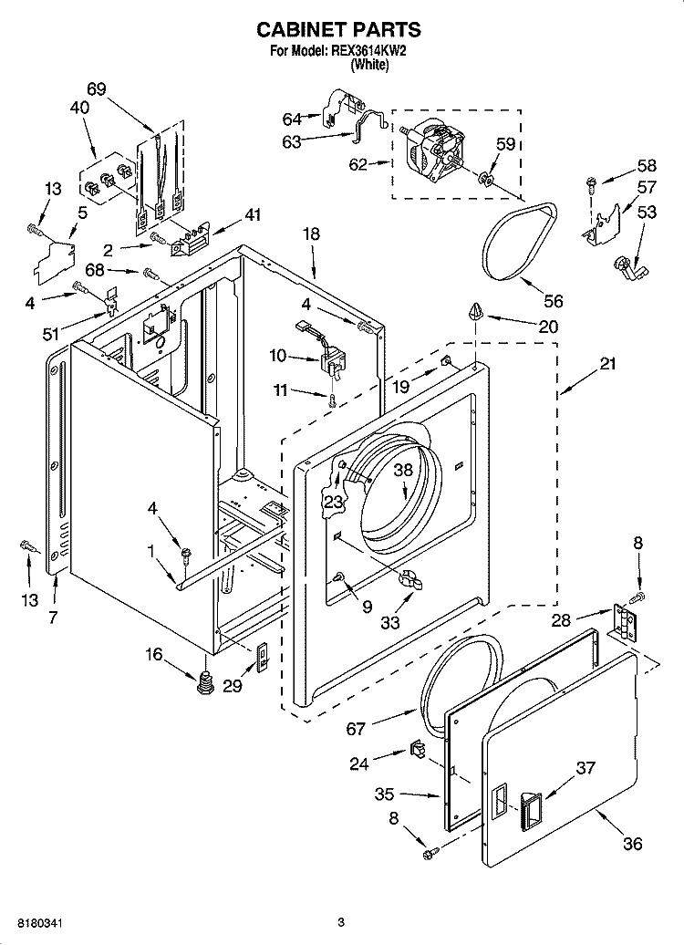 CABINET PARTS Diagram and Parts List for REX3614KW2  Roper Dryer