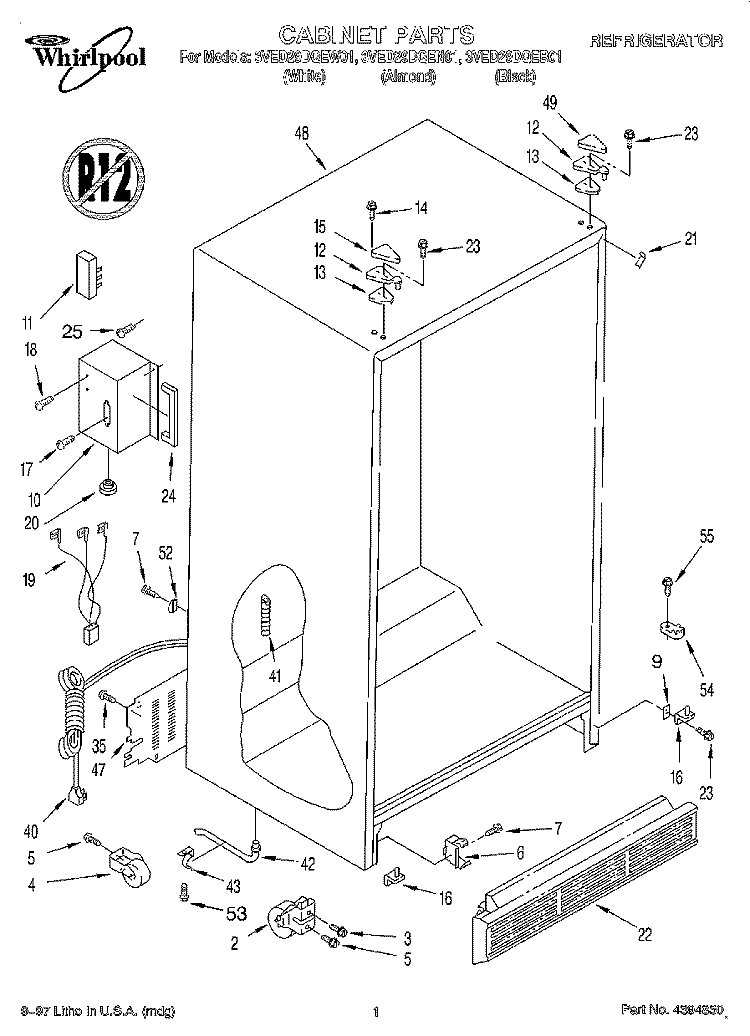 CABINET Diagram and Parts List for 3VED29DQEB01  Whirlpool Refrigerator