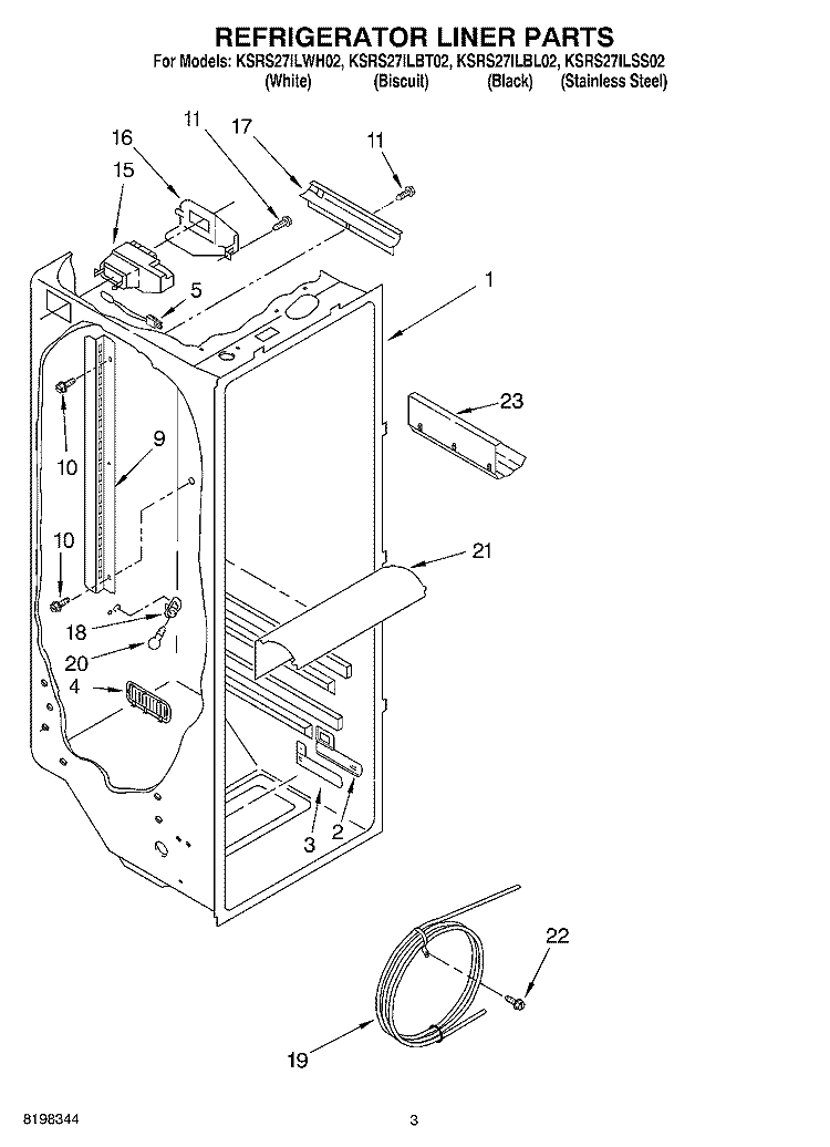 REFRIGERATOR LINER PARTS Diagram and Parts List for KSRS27ILBL02  KitchenAid Refrigerator