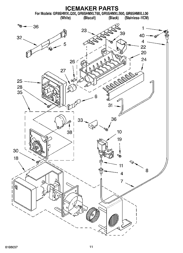 ICE MAKER Diagram and Parts List for GR9SHMXLB00  Whirlpool Refrigerator
