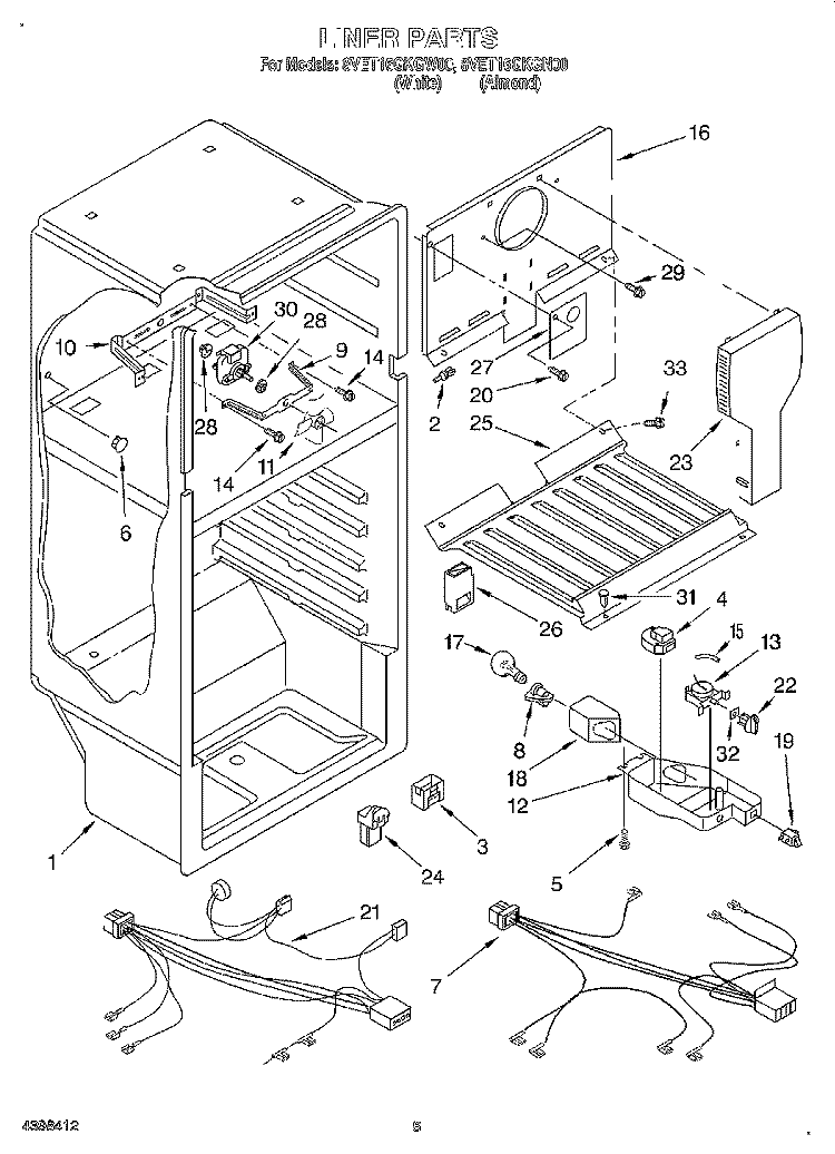 LINER, OPTIONAL Diagram and Parts List for 8VET16GKGW00  Whirlpool Refrigerator