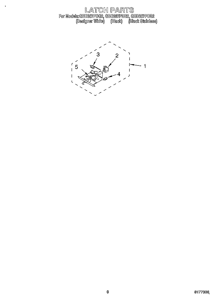 LATCH Diagram and Parts List for GBD307PDB2  Whirlpool Wall Oven