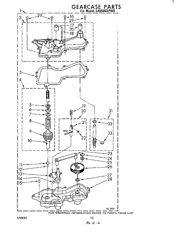 GEARCASE Diagram and Parts List for LA5580XPW0  Whirlpool Washer
