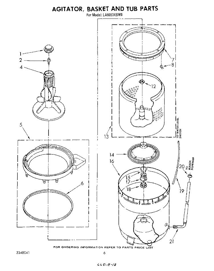 AGITATOR, BASKET AND TUB Diagram and Parts List for LA6053XSW0  Whirlpool Washer