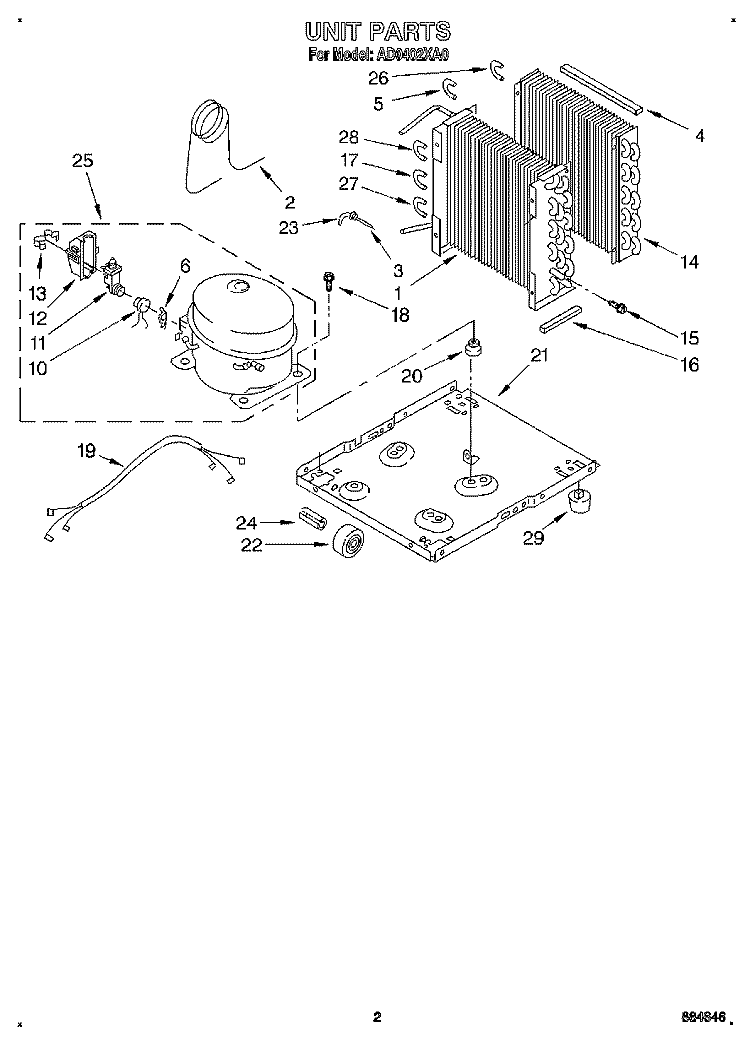 SECTION Diagram and Parts List for AD0402XA0  Whirlpool Dehumidifier