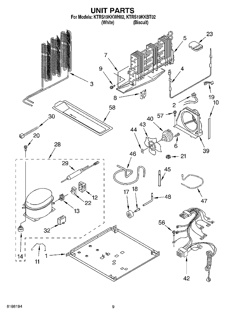 UNIT Diagram and Parts List for KTRS19KKBT02  KitchenAid Refrigerator