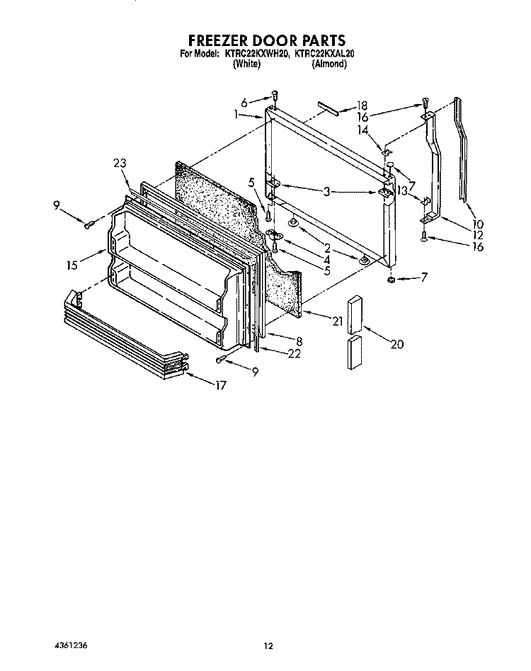 FREEZER DOOR Diagram and Parts List for KTRC22KXWH20  KitchenAid Refrigerator