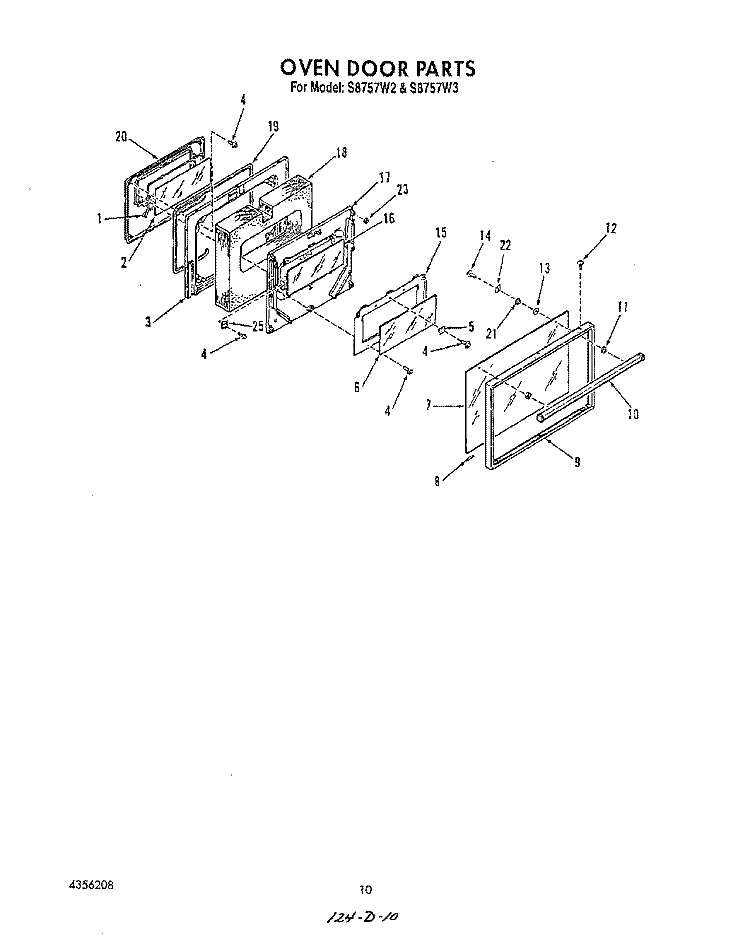 OVEN DOOR Diagram and Parts List for S8757^2  Whirlpool Range