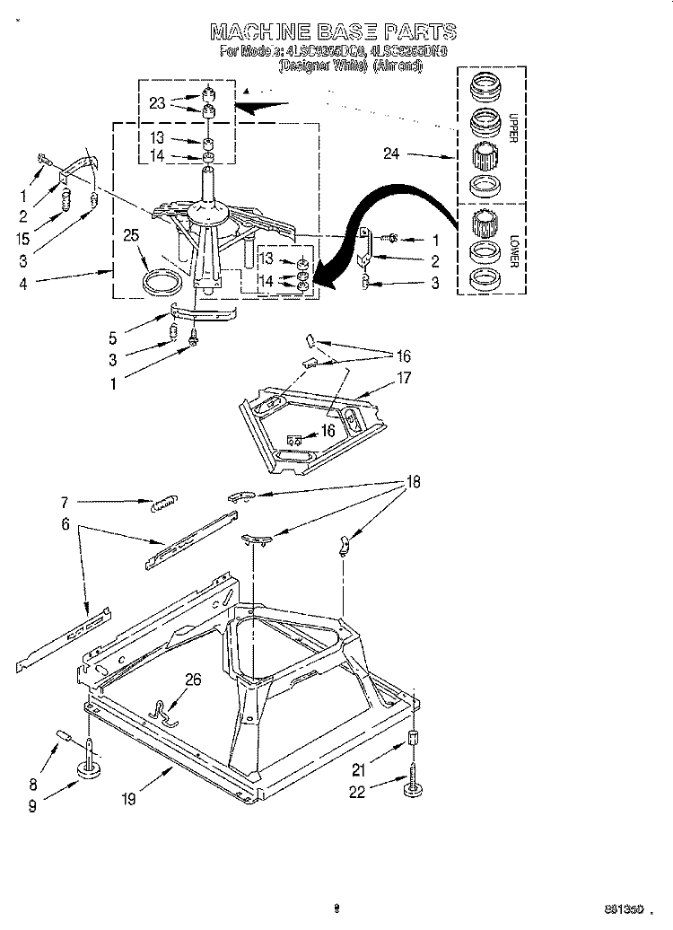 MACHINE BASE Diagram and Parts List for 4LSC9255DQ0  Whirlpool Washer