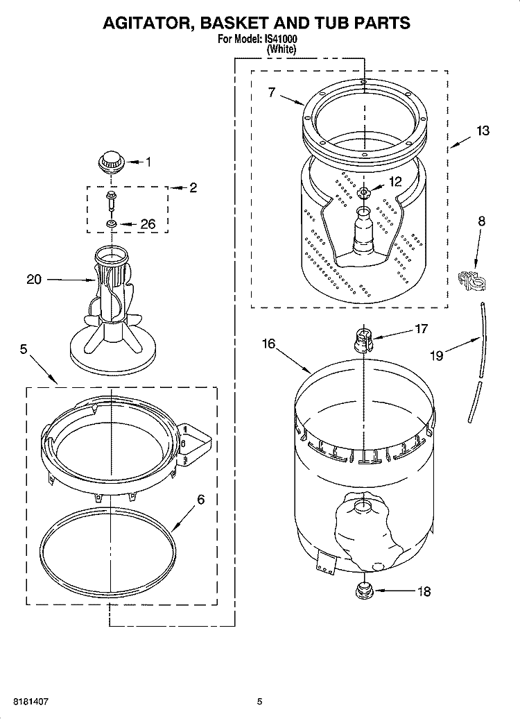 AGITATOR, BASKET AND TUB PARTS Diagram and Parts List for IS41000  Inglis Washer