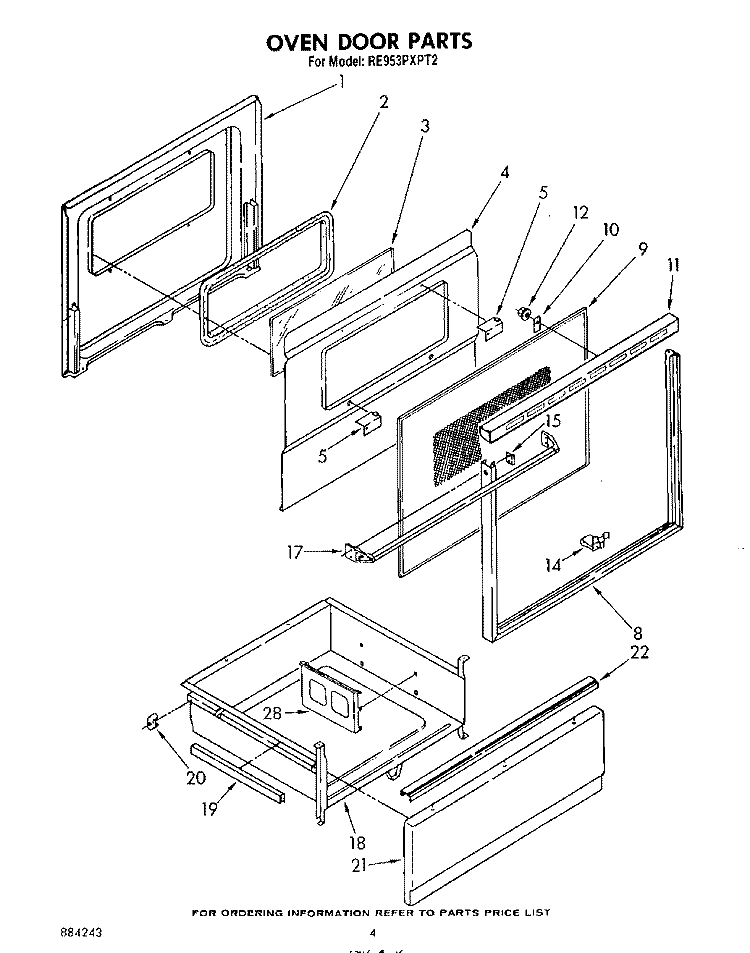 OVEN DOOR Diagram and Parts List for RE953PXPT2  Whirlpool Range