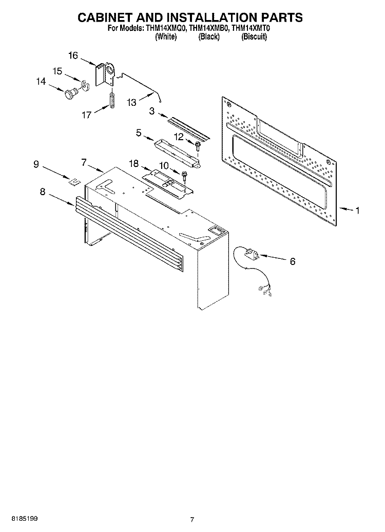 CABINET AND INSTALLATION PARTS Diagram and Parts List for THM14XMQ0  Whirlpool Microwave