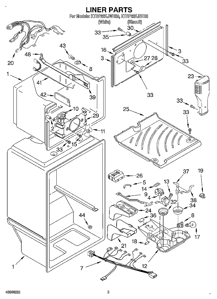 LINER Diagram and Parts List for KTRP22KJBT00  KitchenAid Refrigerator