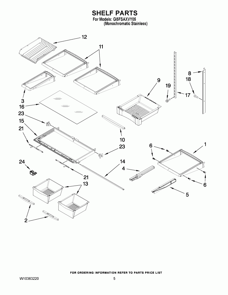 SHELF PARTS Diagram and Parts List for GI5FSAXVY05  Whirlpool Refrigerator