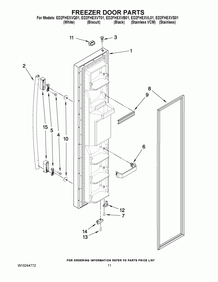 FREEZER DOOR PARTS Diagram and Parts List for ED2FHEXVB01  Whirlpool Refrigerator