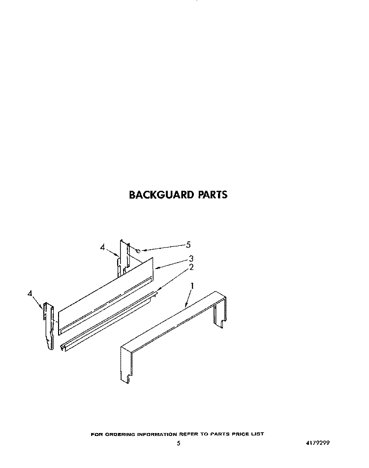 BACKGUARD Diagram and Parts List for SF0100SRW1  Whirlpool Range