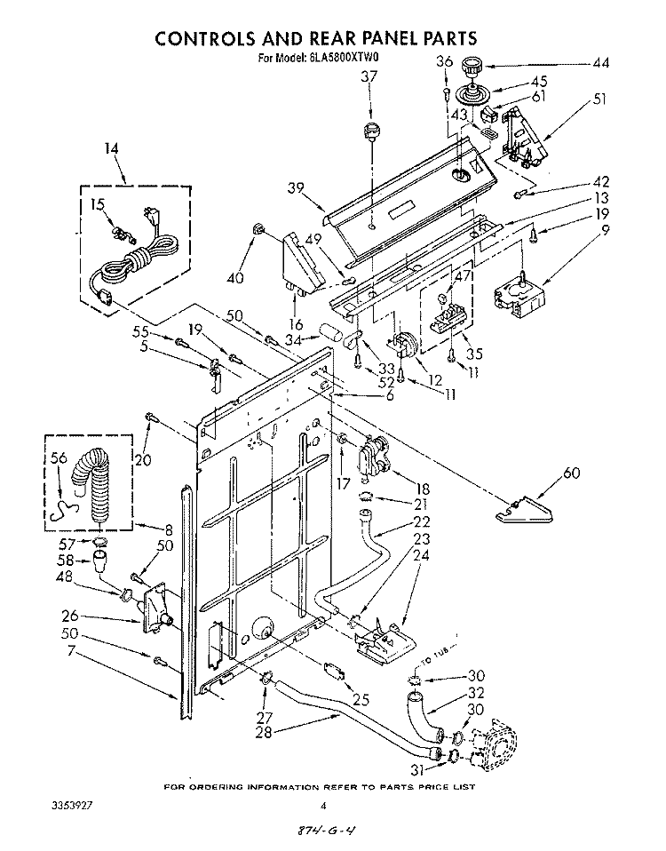 CONTROLS AND REAR PANEL Diagram and Parts List for 6LA5800XTM0  Whirlpool Washer