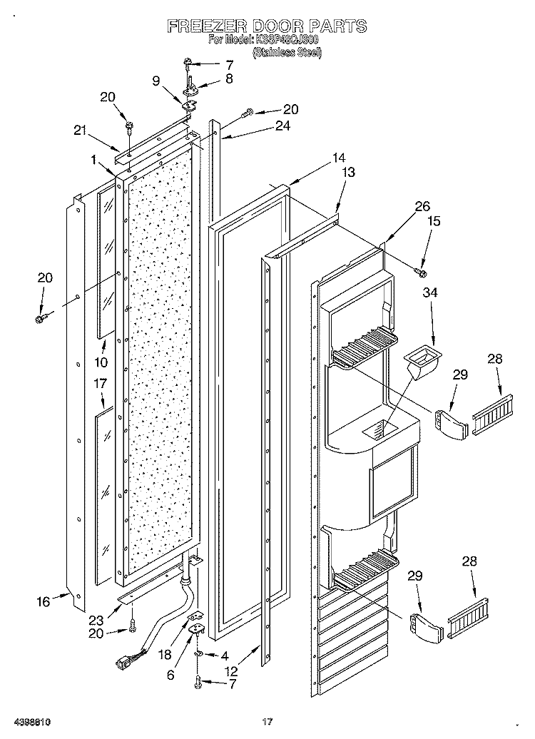 FREEZER DOOR Diagram and Parts List for KSSP48QJS00  KitchenAid Refrigerator