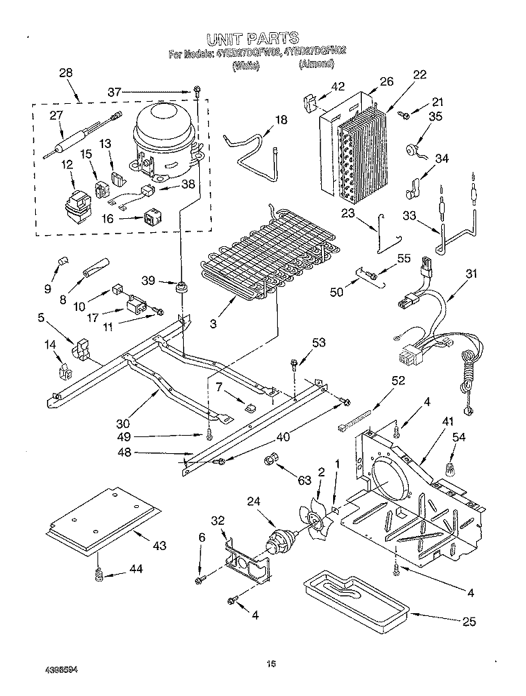 UNIT Diagram and Parts List for 4YED27DQFW02  Whirlpool Refrigerator