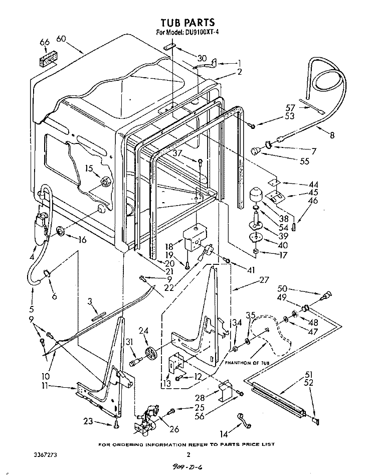 TUB , LITERATURE AND OPTIONAL Diagram and Parts List for DU9100XT4  Whirlpool Dishwasher