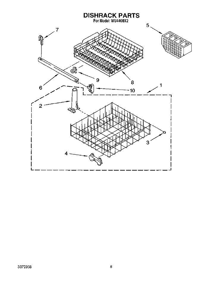 DISHRACK Diagram and Parts List for WU4400X2  Roper Dishwasher