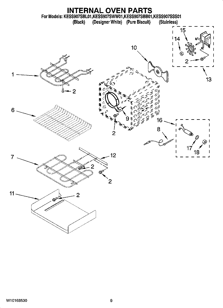 INTERNAL OVEN PARTS Diagram and Parts List for KESS907SBB01  KitchenAid Range