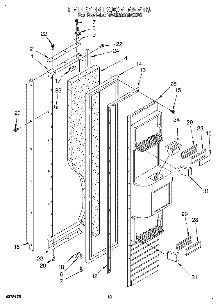 FREEZER DOOR Diagram and Parts List for KSSS36MAX05  KitchenAid Refrigerator