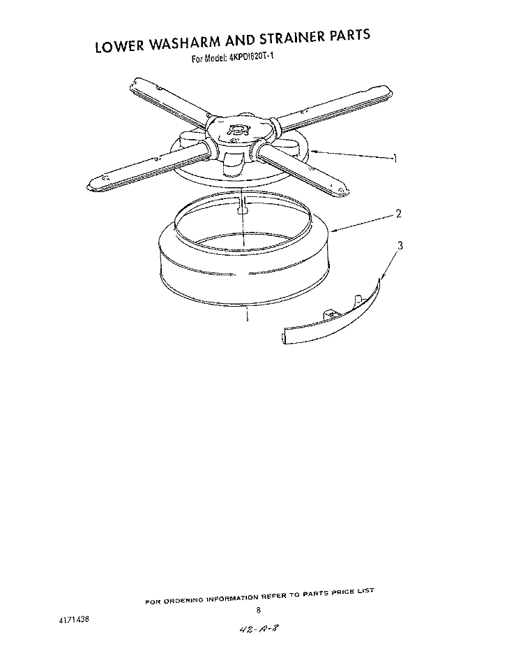 LOWER WASH ARM AND STRAINER Diagram and Parts List for 4KPDI620T1  KitchenAid Dishwasher