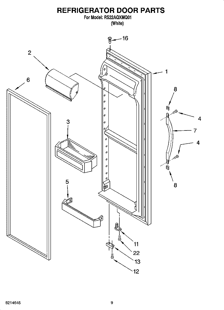 REFRIGERATOR DOOR PARTS Diagram and Parts List for RS22AQXMQ01  Roper Refrigerator