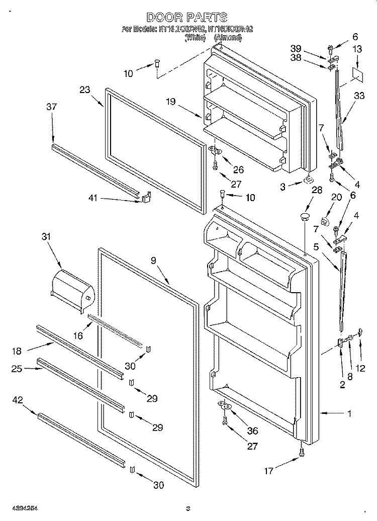 DOOR Diagram and Parts List for RT16DKXDW02  Roper Refrigerator