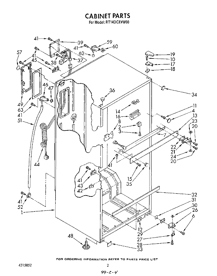 CABINET Diagram and Parts List for RT14DCXVW00  Roper Refrigerator